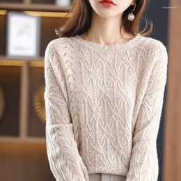 Women's Sweaters 2023 Spring Wool/Cashmere Sweater Ladies O-Neck Hollow Pullovers Loose Large Size Tops Solid Knit Women Bottoming Shirt
