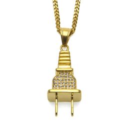 Rhinestone Plug Pendant Necklace Hip Hop Rock Punk Socket Electrical Plug Shape Boyfriend Lovers Birthday Gifts281i