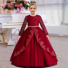 Girl Dresses Girls' Long Sleeve Sequin Lace Dress Birthday Graduation Party Wedding Prom Evening 4-12 Years Old