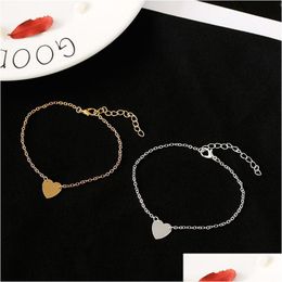 Charm Bracelets Fashion Heart Cuff For Women Girls Gold Sier Colour Metal Bracelet Statement Jewellery Wholesale Drop Delivery Dhmji