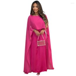 Ethnic Clothing Chic Evening African Dresses For Women Solid Color Fashionable Muslim Abaya Elegant Party Chiffon Long Dress Africa Clothes