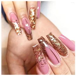 False Nails 24Pcs/box Press On With Glue Long Coffin Glossy Glitter Fake Nail Tips Stick-on Wearable Manicure Art Equipment