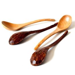 Japanese Spoon 10pcs lot Tortoise Shell Manual Curved Handl Wooden Soup Spoon Kitchen Tableware230s