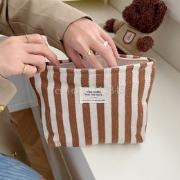 Retro Stripe Cosmetic Bag for Women Portable Canvas Travel Toiletries Storage Bags Female Makeup Case Clutch Purse Handbags
