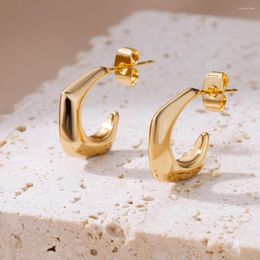 Stud Earrings Fashion C Type Hoop Earring For Women Girl Gold Color Stainless Steel Push-back Exquisite Jewelry Party Aretes De Mujer