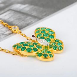 18K gold luxury cute butterfly designer charm pendant necklace love sweet pink green yellow crystal diamond cross chain elegant choker necklaces party jewelry