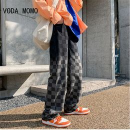 Men's Jeans Plaid Mens Loose Straight Tube Youth Personality Long Pants Streetwear Denim Jeans Clothing Baggy Hip Hop Chequer Lattice 230927