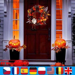 Decorative Flowers Wreaths Halloween Wreath Door Pendant Haunted House Decoration Portable Pumpkin Ghost Festival Horror Party Supplies T230927