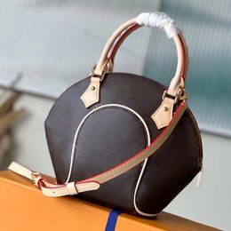 Mirror Quality Ellipse PM Shoulder Bags Vintage Designer Shell Handbag Women Brown Coated Canvas Handle Tote Cowhide Leather Trim Purse 46196 28cm With Box L398