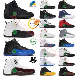 with Box Jumpman 12 Basketball Shoes 12s Playoff University Blue Hyper Royal Black Taxi Stealth Flu Game Men Sports Brilliant Orange Sneakers Trainers Size 40-47