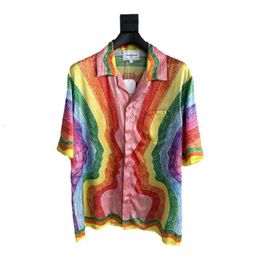 23ss Casablanca silk shirt rainbow eye thin print loose fitting shirt lazy casual American style shirt casablanc