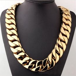 hip hop 18K Gold Plated High Polished Miami Cuban Link Necklace Men Punk 32mm Curb Chain Dragon-Beard Clasp 28 3305