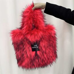 New Crossbody Tote Bag Imitation Raccoon Dog Fur Plush Large Capacity Tote Bag Personality 230915
