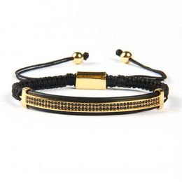 Whole 10pcs Fashion Mens Jewelry Micro Pave Brass Black Cz Double Long Tube Watch Protector Macrame Bracelets253i