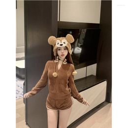 Women's Tracksuits Korean Velvet Sporty Suit Autumn Casual Long-sleeved Coat Wrapped Hip Short Pants Two-piece Set Fashion Female Clothes