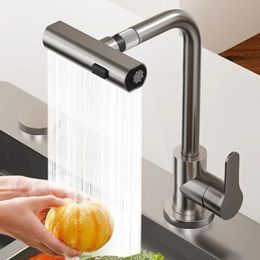 Kitchen Faucets Black Faucet Rotation 3 Modes Waterfall Stream Sprayer Head Sink Mixer Brushed Water Tap Single Hole Deck Mounted 230921