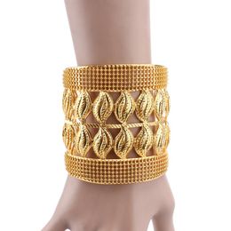 Luxury Dubai Wide Bracelet Bangle For Women Gold Colour African India Jewellery Bridal Wedding Engagement Banquet Gifts173m