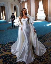 Charming Plus Size Mermaid Wedding Dresses for Women Spaghetti Straps Sweetheart High Side Split Satin Bridal Gowns Vestidos De Noiva with Court Train