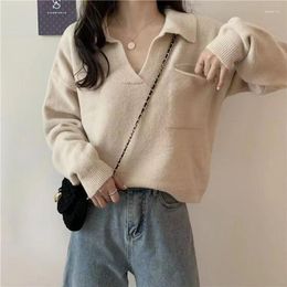 Women's Sweaters Spring And Autumn POLO Collar Solid Color Pullover Sweater Female Fashion Casual Loose Long Sleeve Knit Top Women