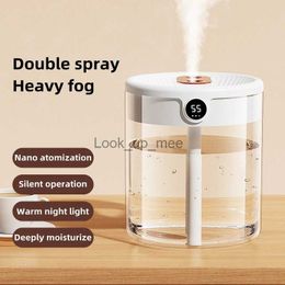 Humidifiers Newest 2L Double Nozzle Air Humidifier with LCD Humidity Display Large Capacity Aroma Essential Oil Diffuser for Home YQ230927
