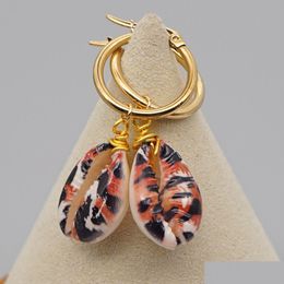 Dangle & Chandelier Leopard Seashell Earring Dangle Earings For Women Boho Jewelry Trendy Beach Shell Earrings Stainless Steel Circle Dh0Ll