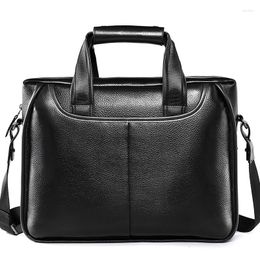 Briefcases Cowhide Men Women Briefcase Bag Business Real Leather Shoulder Messenger Bags Unisex Schoolbag Office 14 Inch Laptop Handbag