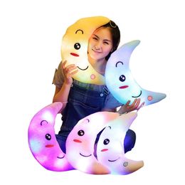 Plush Pillows Cushions 35CM Glowing Luminous Moon Pillow Stuffed Animals Cushion Dolls Plush Lighting Kawaii Appease Baby Toys For Children Kids 230926