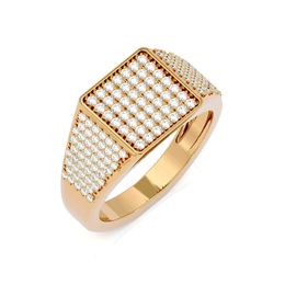 GEUM Jewels Factory OEM ODM Pure Solid 18k Gold Square Signet Rings com Diamantes Naturais Punk Ring Mens Fine Jewelry