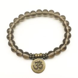 SN1333 Vintage Design Yoga Bracelet Natural Smokey Quarz Bracelet Ohm Charm Meditative Yogi Balance Bracelet Whole288g