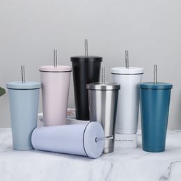 Mugs 304 stainless steel large capacity straw cup gift double-layer vacuum insulation can be printed 230927