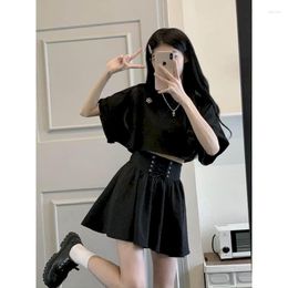 Work Dresses Two Piece Set Women Outfits Casual Summer Dress Korean Fashion Sweet Suit Short Sleeve T-shirt And Elastic Binding Skirts