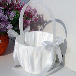 Party Decoration Wedding Flower Basket White Satin Bow Pearl Petal Storage Container Girl Decor