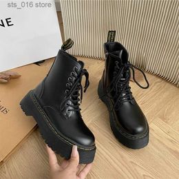 Boots Minimalist Front Lace-up Combat Boots 5Cm Chunky Heel Platform Women Boots British Style Thick Sole Increase Height Casual Boots T230927