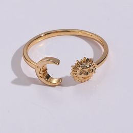 Cluster Rings 2023 Fashion Copper Cartoon Sun And Moon Adjustable Opening Ring Vintage Party Finger Jewelry