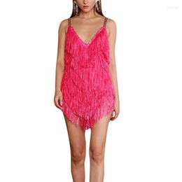 Casual Dresses Xingqing Layered Fringe Dress Sexy Women Sparkly Sequins Spaghetti Strap Sleeveless Asymmetric Hem Mini Club Party