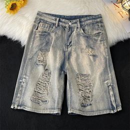 Men's Jeans American Style Zipper Ripped Denim Shorts Summer High Street Ruffian Handsome Loose Causal Five-point Pants Male Clothes