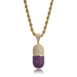 Hip Hop Pill Necklace Can Open Capsules Pendant Cubic Zircon Copper Necklace Iced Out Detachable Unisex195N