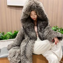 Women's Fur Faux Fur Women's fur coat imitation fur windbreaker hood long jacket young winter warm casual 230927