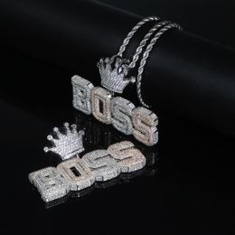 Iced out letter boss pendant with full cz paved two tone plated necklace for women men hip hop punk styles jewelry drop ship2637