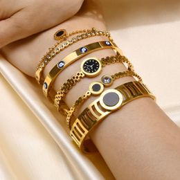 Bangle Chic Jewellery Many Types CZ Stone Bracelet for Women Gold Colour Stainless Steel Cubic Zirconia Bracelets Gift To Girls Lover Mom 230926