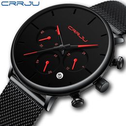 Relogio Masculino CRRJU Mens Business Dress Watches Luxury Casual Waterproof Sport Watch Men 3-Sub Dial Quartz Slim Mesh Watch304x