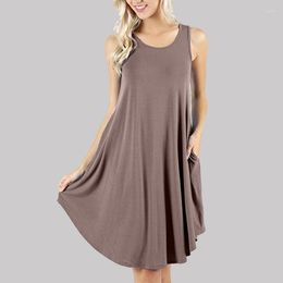 Casual Dresses 2023 Summer Women's Sleeveless Pocket Vest T-shirt Swing Dress