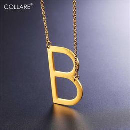 Collare Initial Choker Necklace Women Gold Colour Alphabet Gift 316L Stainless Steel Jewellery Sideways Letter B Men N004 Chokers211P