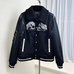 Fashion Mens Jacket Designer Outerwear Coats man Lamb wool collar Skull and bones digital embroidery Hip Hop