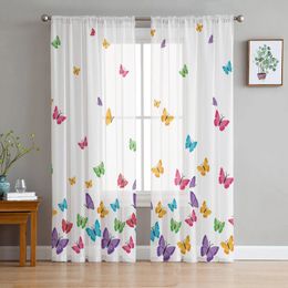Curtain Colourful Butterfly White Window Tulle For Living Room Bedroom Kitchen Chiffon Sheer Treatment Decorations 230927