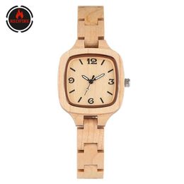 Pure Maple Wood Women's Watch Fashion Square Dial Elegant Wooden Bangle For Lady Hidden Clasp Reloj Femenino Wristwatches230u