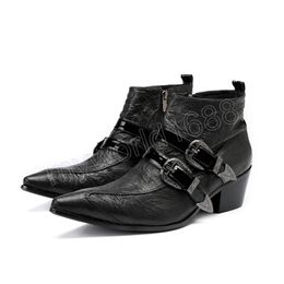 British Style Solid Colour Zipper Party Shoes Classic Pointed Toe Large Size Ankle Boots Leisure Leather Male Dress Boots