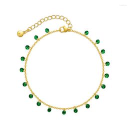 Anklets French Style Summer Vacation Inlaid Green Zircon Anklet Women's Beach Holiday Couple Gift Jewellery Fun