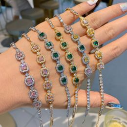 Bangle Colorful Emerald Zircon Tennis Bracelets Adjustable Chain Women Bridal Wedding Gold Plated Jewelry Gift Drop 230926