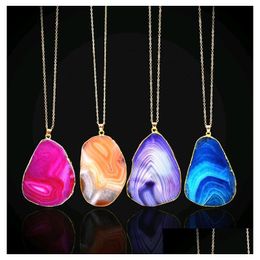 Pendant Necklaces Natural Stone Colorf Crystal Cutting Texture Necklace Different Designs Neck Sweater Chain Mix Fashion Jewellery Drop Dhau5